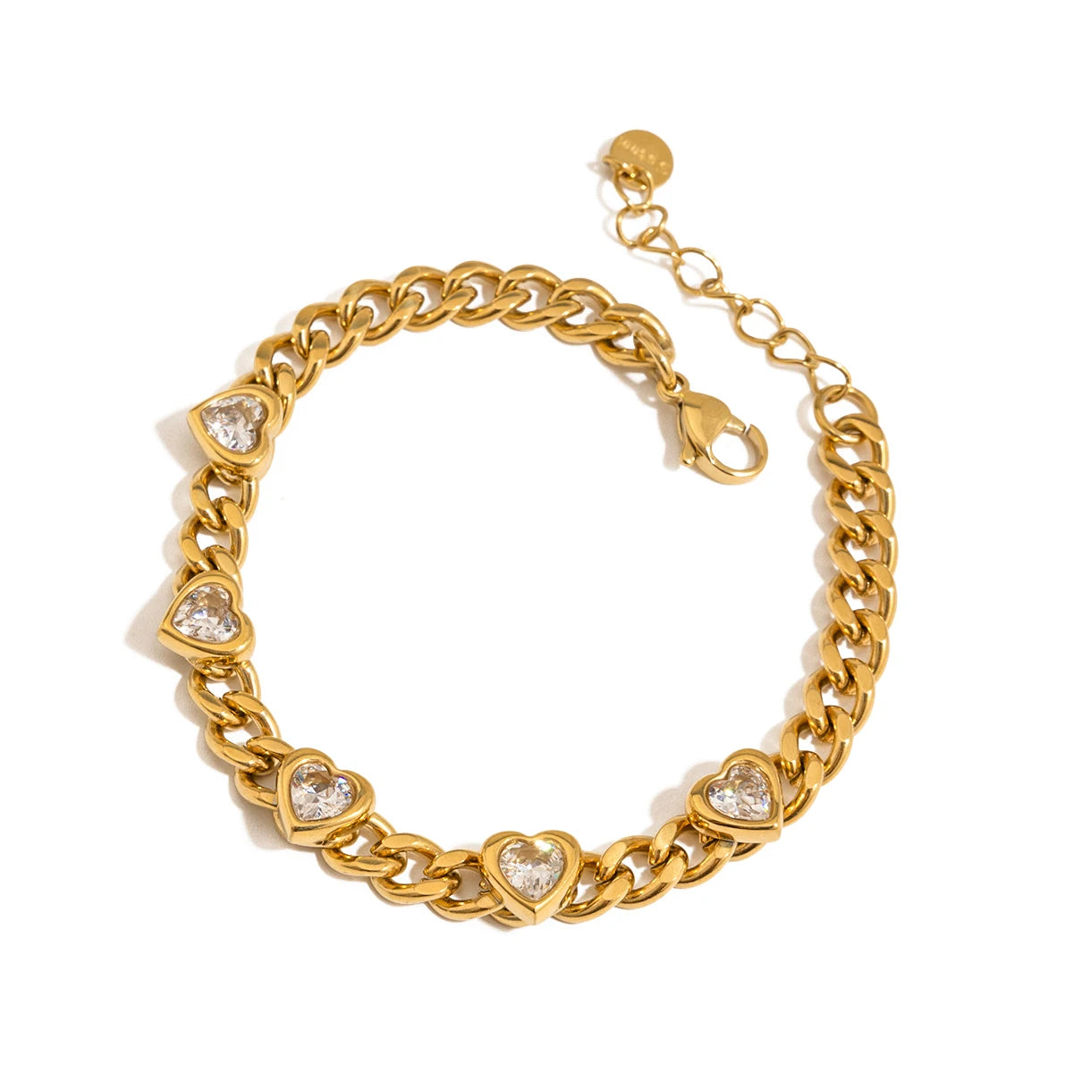 J&D 18K Gold Plate Stainless Steel Bracelet Trendy Romance Heart Zircon Lockable Tennis Bracelets Semi Mount
