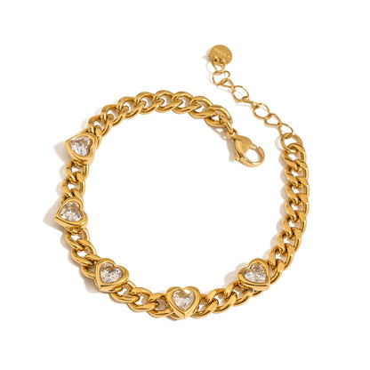 J&D 18K Gold Plate Stainless Steel Bracelet Trendy Romance Heart Zircon Lockable Tennis Bracelets Semi Mount