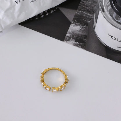 J&D 18K Gold Plated Stainless Steel Adjustable Irregular Zircon Opening Ring Personality Jewelry