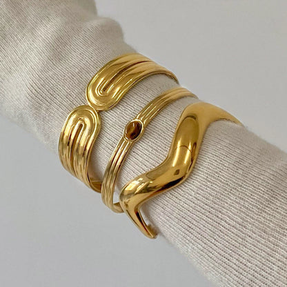Chunky Cuff Bangles 18K PVD Gold Plated Stainless Steel Pave Hammered Cuff Bracelet for Women