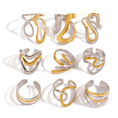 J&D Luxury Chunky Stainless Steel 18K Gold Rings Layered Two Tone Water Drop Zircon Rings Set