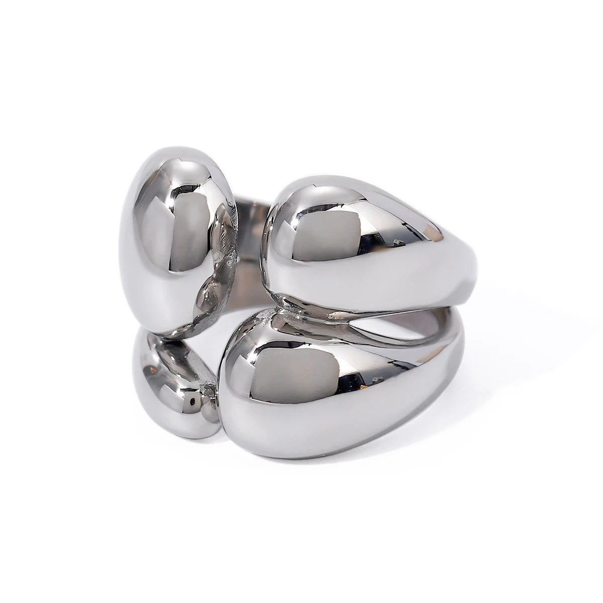 J&D Dainty Fashion Jewelry Women  18K Stainless Steel Rings INS Style Chunky Double Layer Glossy Rings