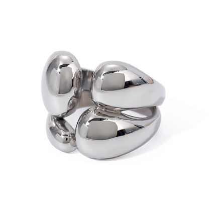 J&D Dainty Fashion Jewelry Women  18K Stainless Steel Rings INS Style Chunky Double Layer Glossy Rings