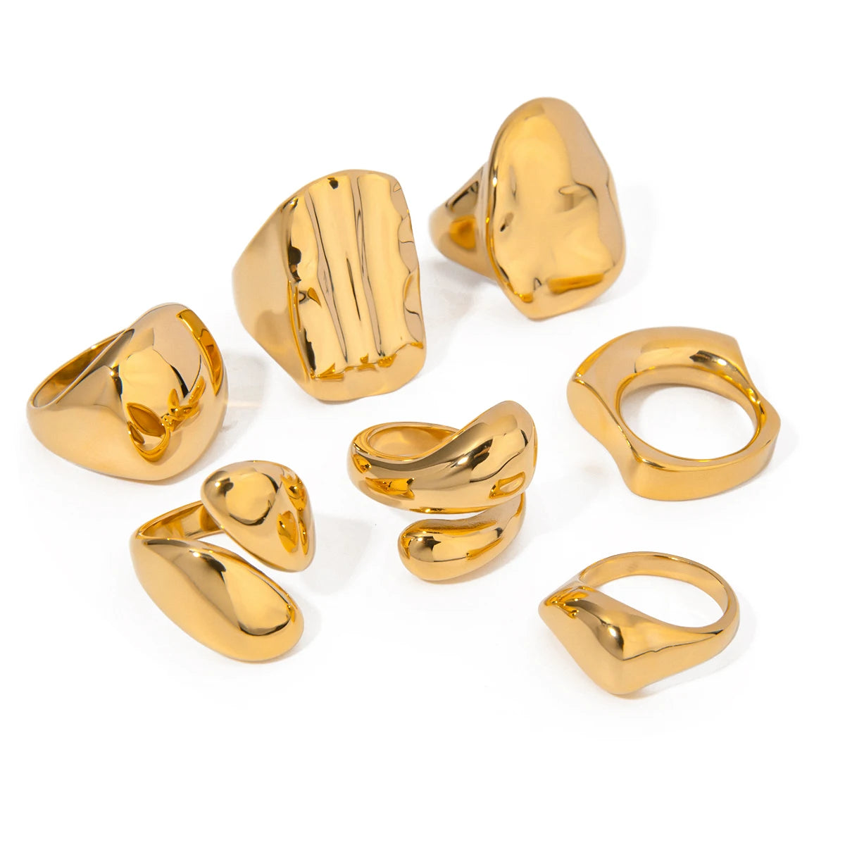 J&D Hot Selling Stainless Steel Glossy Open Rings Simple Irregular Textured Chunky Water Drop Ring Sets