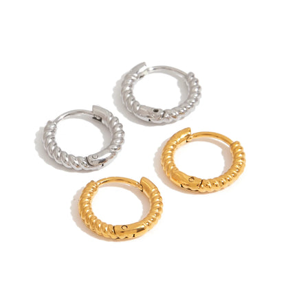 J&D Classic Style Gold Silver Color Simple Trending Casual Twist Coil Hoop Earrings