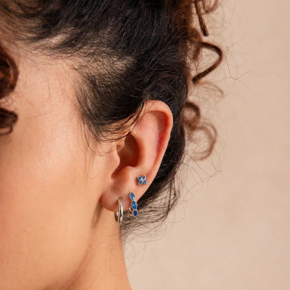 J&D Jewelry Sweet Blue Zirconia Earring Set Silver Color Stainless Steel Waterproof Marquise Hoop & Clover Stud Gift Set
