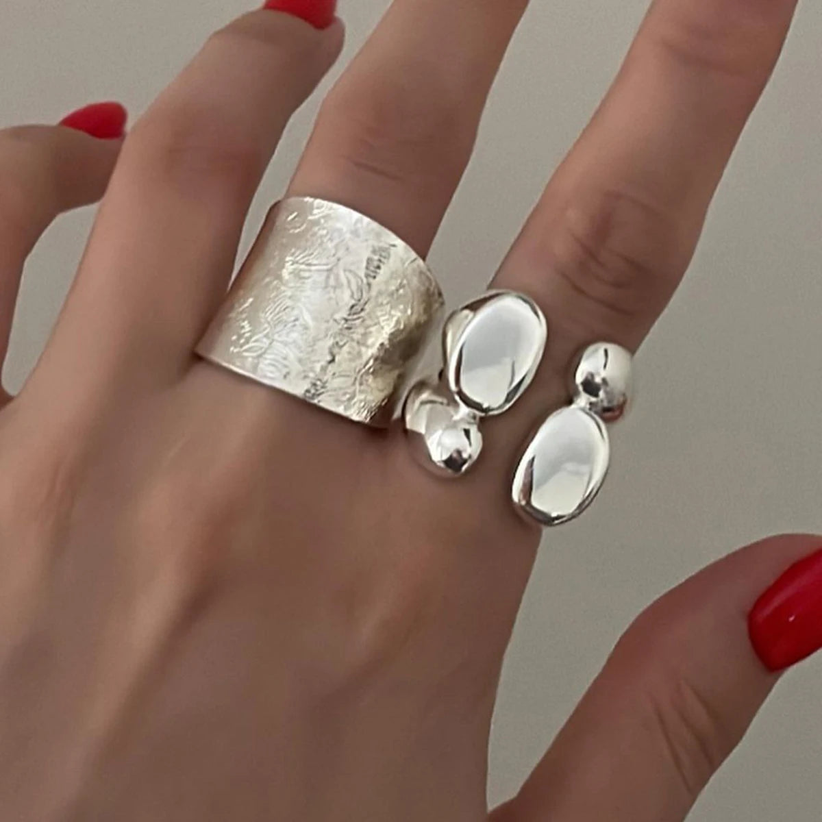 J&D Dainty Fashion Jewelry Women  18K Stainless Steel Rings INS Style Chunky Double Layer Glossy Rings