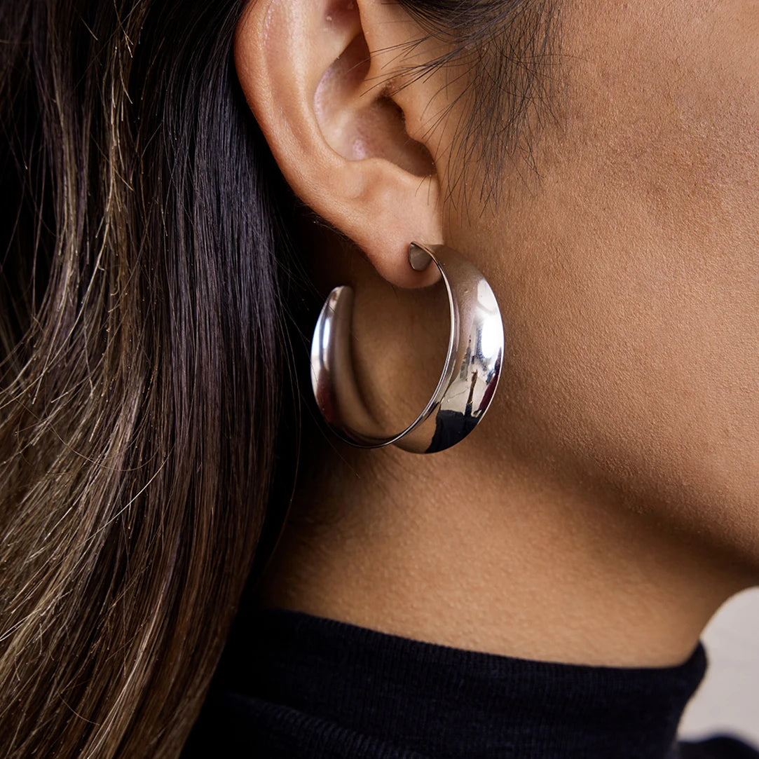 J&D Minimalist 18K Gold Plated Stainless Steel Earring C-Circle Concave Moon Hoop Earring Jewelry