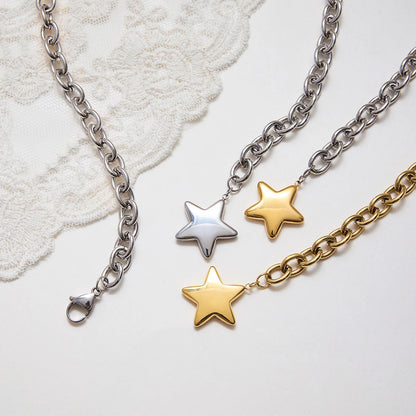 J&D Trendy Fashion Star Necklace 18k Gold Plated Stainless Steel Classic Polished Star Pendant Necklace