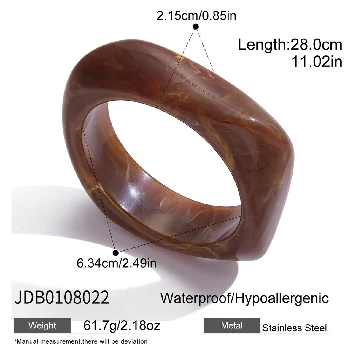 J&D Fashion Jewelry 18K PVD Gold Plating Jewelry Daily Wearing  Black Brown Amber White Chunky Resin Bangle Bracelet for Women