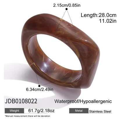 J&D Fashion Jewelry 18K PVD Gold Plating Jewelry Daily Wearing  Black Brown Amber White Chunky Resin Bangle Bracelet for Women