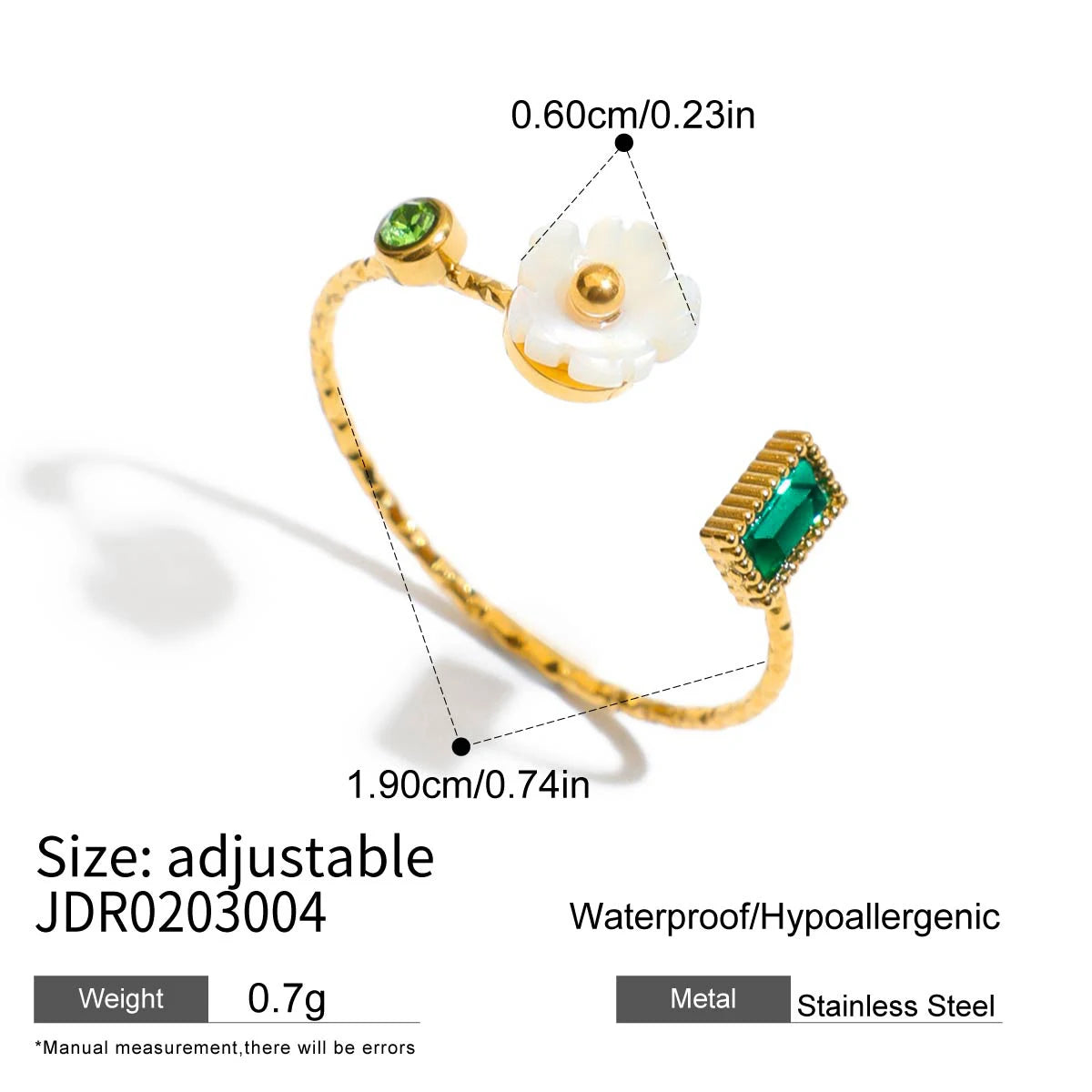 J&D Trendy Sweet and Sassy White Pearl Flower Purple Pink Red Green Zircon Open Ring