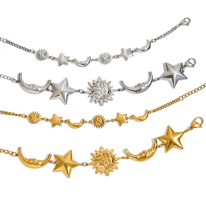 J&D Waterproof Beach Ocean Star Moon Bracelet Stainless Steel Stackable Coin Sun Pendant Bracelet Women's Jewelry