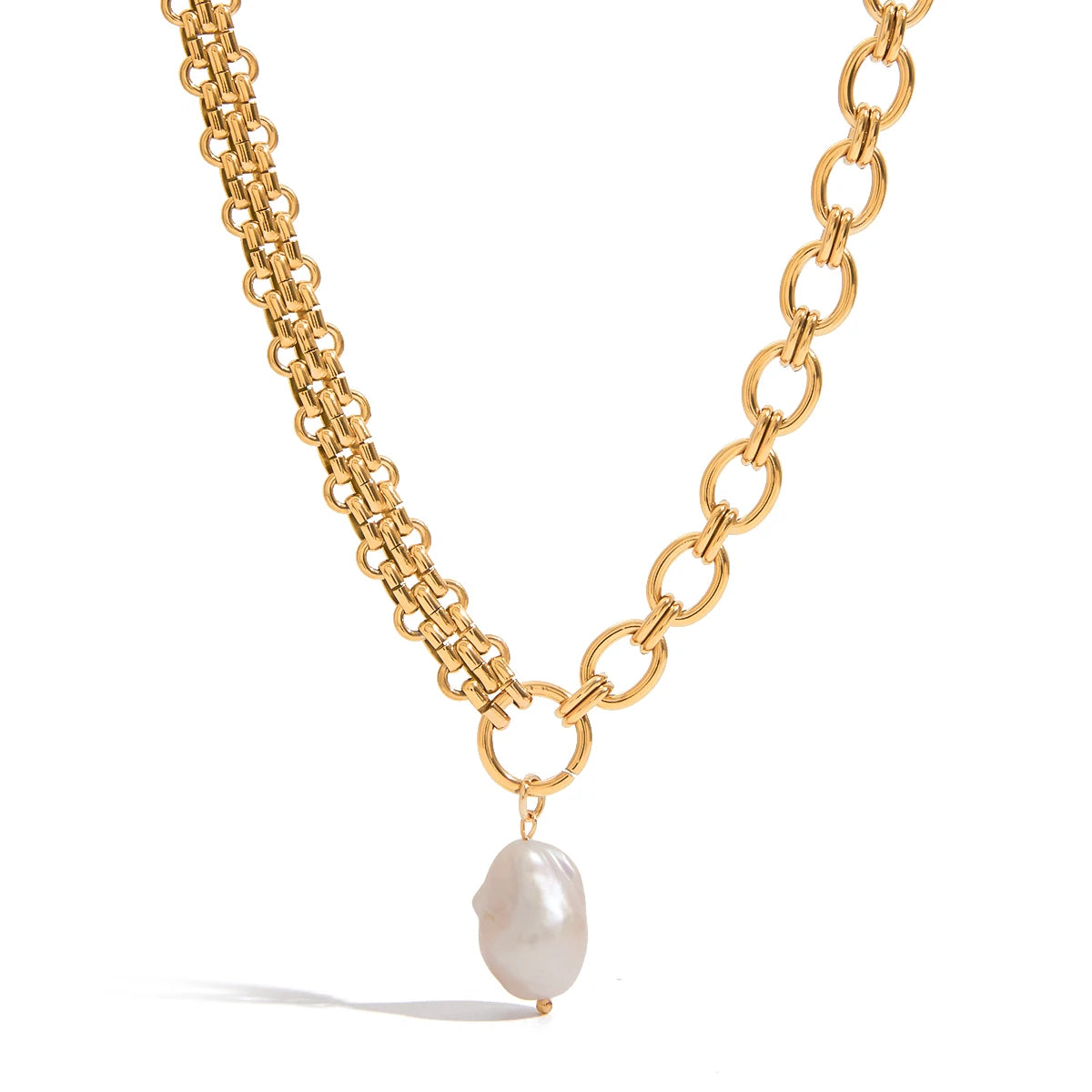 J&D Modern Linear Asymmetric Y Necklace for Women 18K Gold Plated Stainless Steel Linear Bar Pendant with Bold Chain Tassel