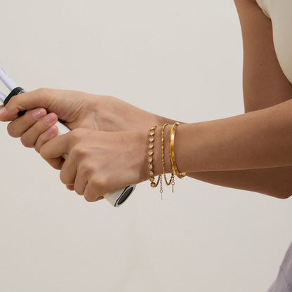 J&D Jewelry 18K PVD Gold Plating Stainless Steel Health Sport Heart Round Tennis Chain Bracelet