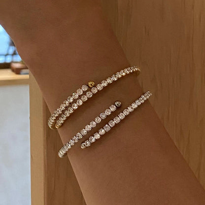 J&D 18k Gold Stainless Steel White Zircon Full Zircon Bracelet Glamorous Sparkling Finish Fashionable Bangles