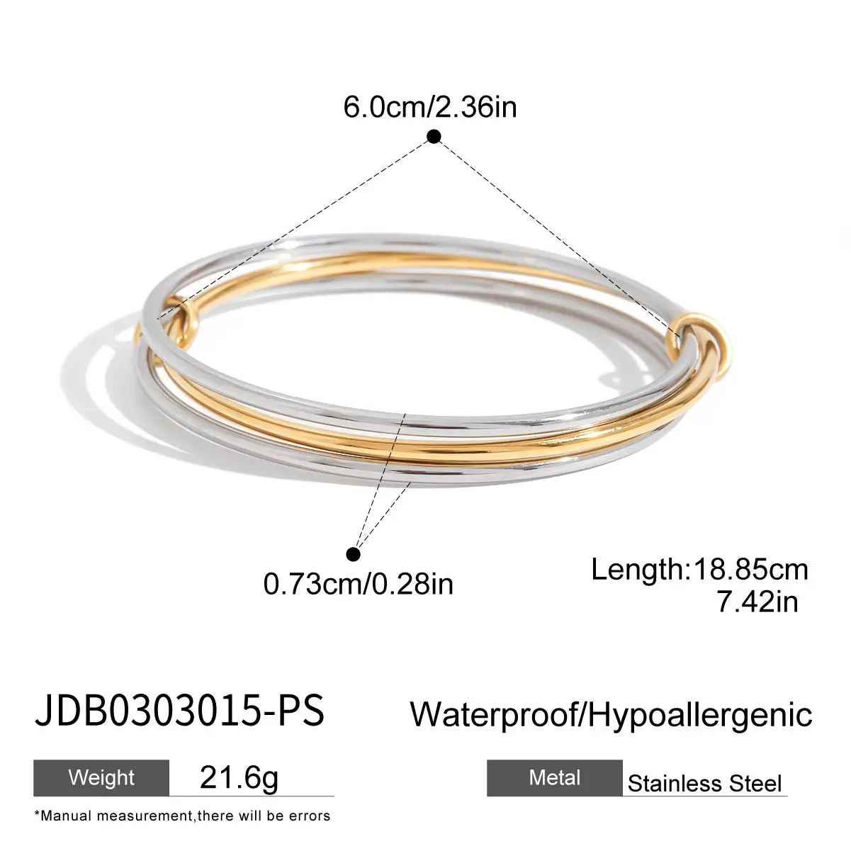 J&D Classic Style 3 Layers Bangle 18K Gold Plated Stylish Multi Layers Wave Line Plain Zirconia Bangle Bracelet