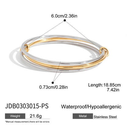 J&D Classic Style 3 Layers Bangle 18K Gold Plated Stylish Multi Layers Wave Line Plain Zirconia Bangle Bracelet