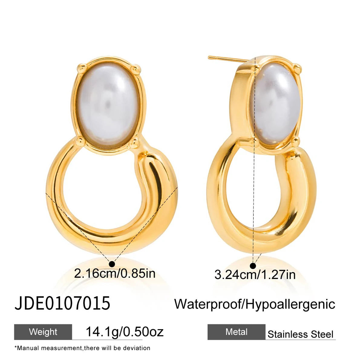 J&D Fashion Jewelry 18K Gold Plated Stainless Steel Square Oval Navette Pearl  Plexi Flower Stud Earrings