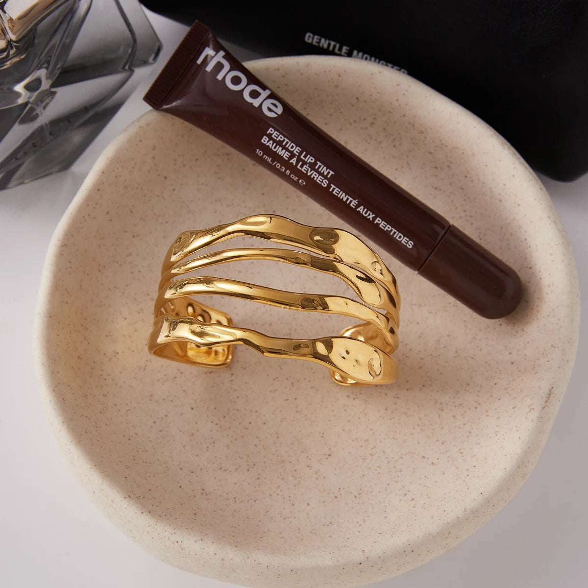J&D Fashion 18K Gold Plated Stainless Steel Bangle Zircon Wave Twist Layer High Polished Bangles Stacking Rings