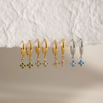 J&D Jewelry Lucky Blue Zirconia Clover Dangle Earrings 18K Gold PVD Stainless Steel Waterproof Jewelry for Women