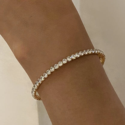 J&D 18k Gold Stainless Steel White Zircon Full Zircon Bracelet Glamorous Sparkling Finish Fashionable Bangles