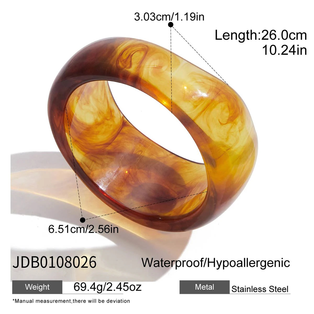 J&D Fashion Jewelry 18K PVD Gold Plating Jewelry Daily Wearing  Black Brown Amber White Chunky Resin Bangle Bracelet for Women