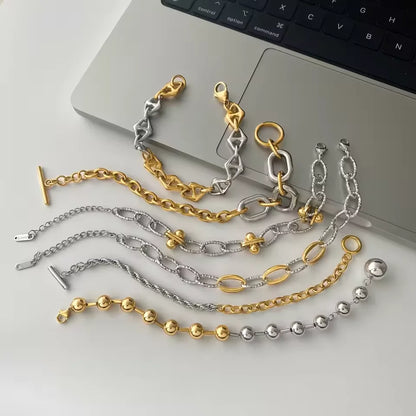 J&D Minimalist Two Tone Chain Bracelet Stackable 18k Gold Plated Chain Dainty Wedding Jewelry Modern Layered Aesthetic Trending