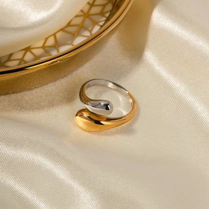 J&D Design Two-tones Ring 18K PVD Gold Plated Stainless Steel  Ring Two Tone Colorblock Cross Asymmetric Open Ring