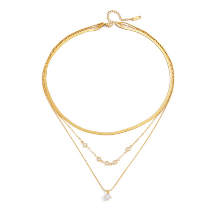 J&D Jewelry Waterproof Stainless Steel 18K PVD Gold Plating Three Layers Round Flat Snake Chain Necklace