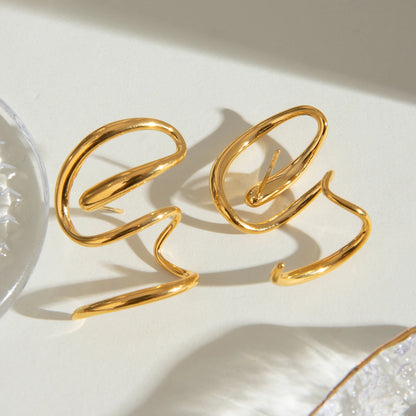 J&D 18k Gold Stainless Steel Design-Inspired Twisted Line Earrings Left and Right Pair Unique Accessory