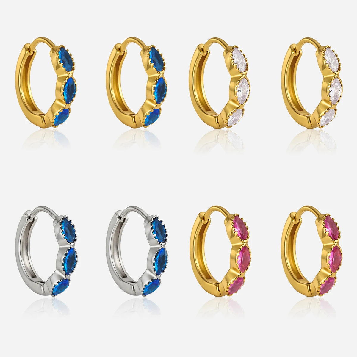 J&D Jewelry Sweet Blue Marquise Zirconia Hoop Earrings 18K Gold PVD Stainless Steel Waterproof Huggie Earrings for Women