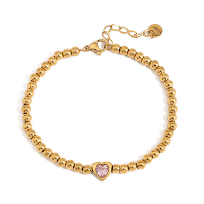 J&D 18K Gold Plate Stainless Steel Bracelet Trendy Romance Heart Zircon Lockable Tennis Bracelets Semi Mount
