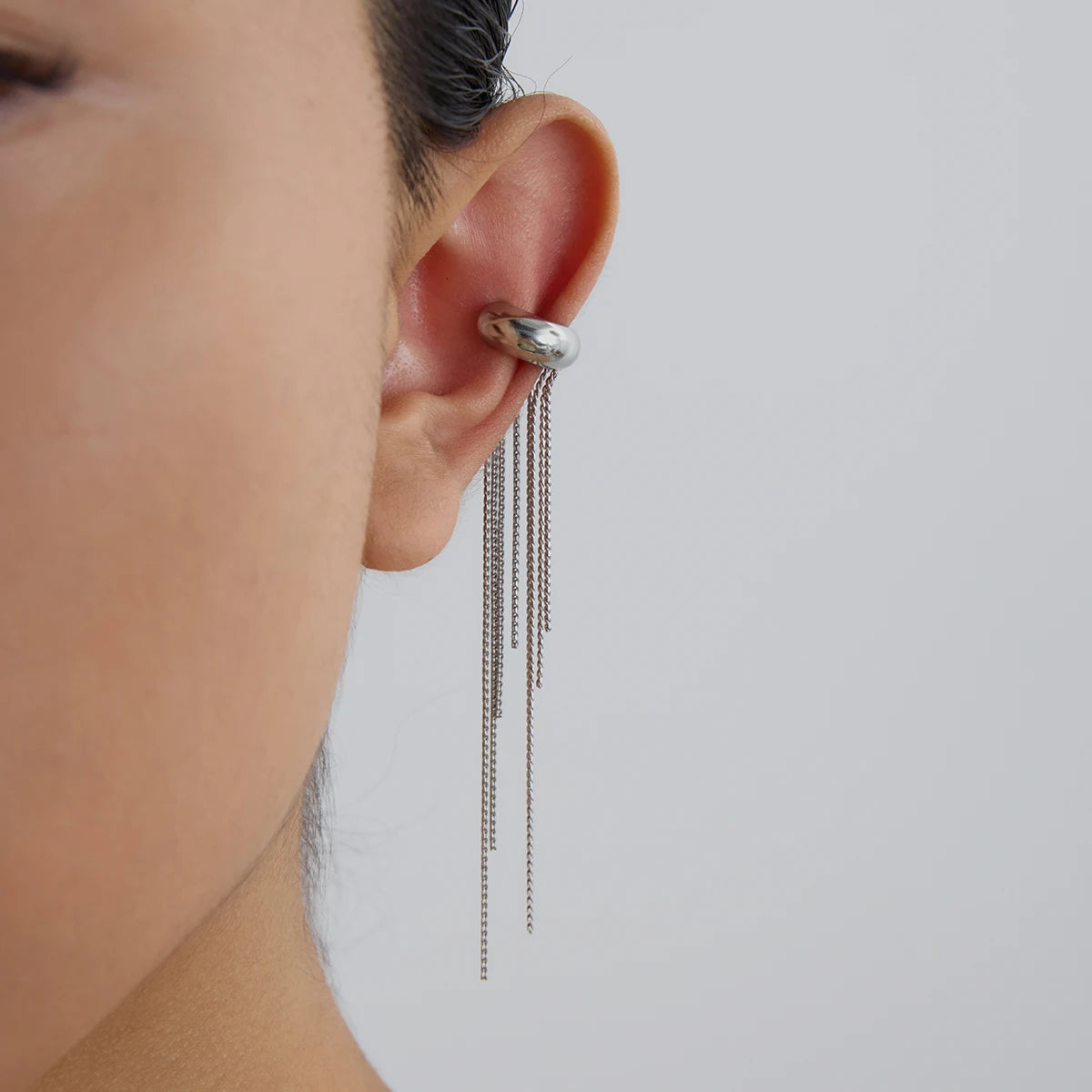 J&D Gold Steel Colored Trending Punk Style Tassel Ear Clip One Piece Ear Cuff