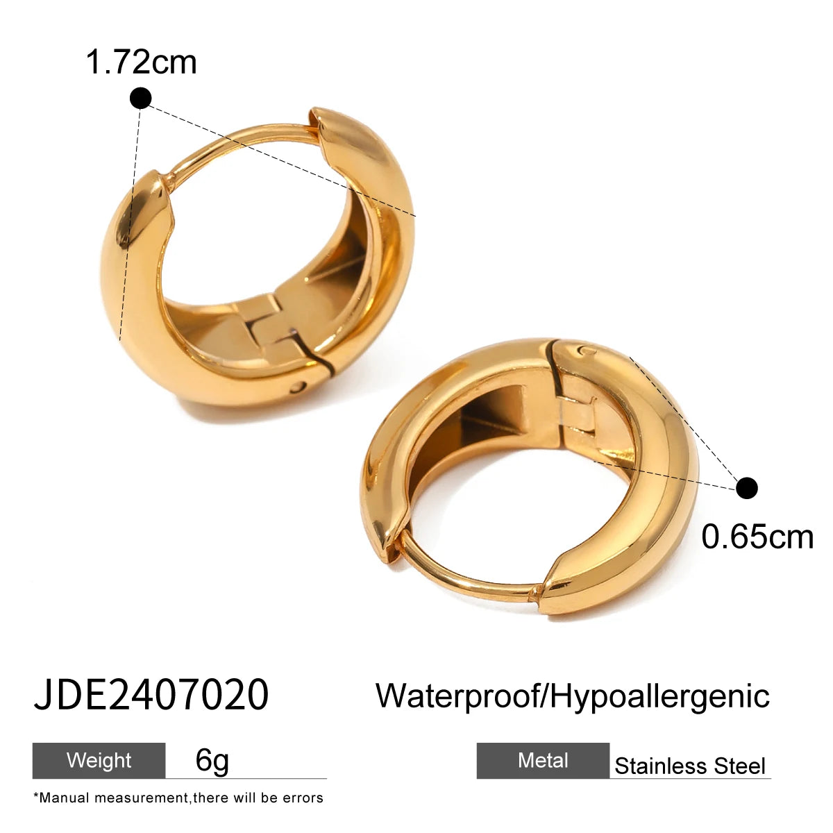 J&D Jewelry 18K Gold Plated Stainless Steel  Anti Tarnish High Polish Smooth Surface Huggie Hoop Earrings