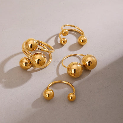 J&D Minimalist Jewelry 18K Gold Plated Ball Rings Stainless Steel  Metallic Ball Universe Design Chunky Opening Ring