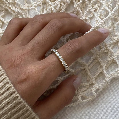 J&D Jewelry Blingbling Zirconia Shiny Ring 18K PVD Gold Plated Stainless Steel Semi-precious Ring for Woman