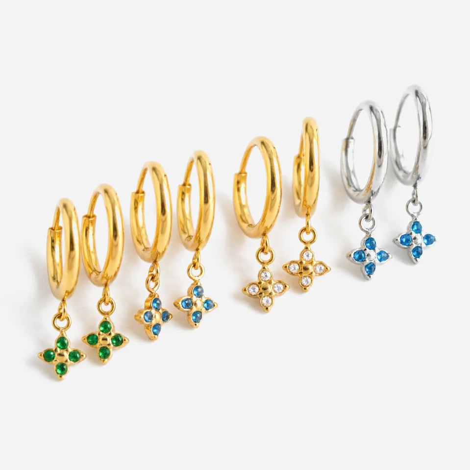 J&D Jewelry Lucky Blue Zirconia Clover Dangle Earrings 18K Gold PVD Stainless Steel Waterproof Jewelry for Women