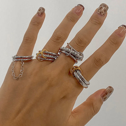 J&D Luxury 18K Gold Plated Stainless Steel  Rings Women Jewelry Irregular Wave Double Finger Rings Sets