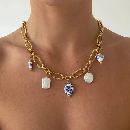 J&D 18K Gold Plating Stainless Steel Heart Shell Ceramic Coral  Starfish Conch Sea  Snail Fish Pearl Shell Ocean Charms Necklace