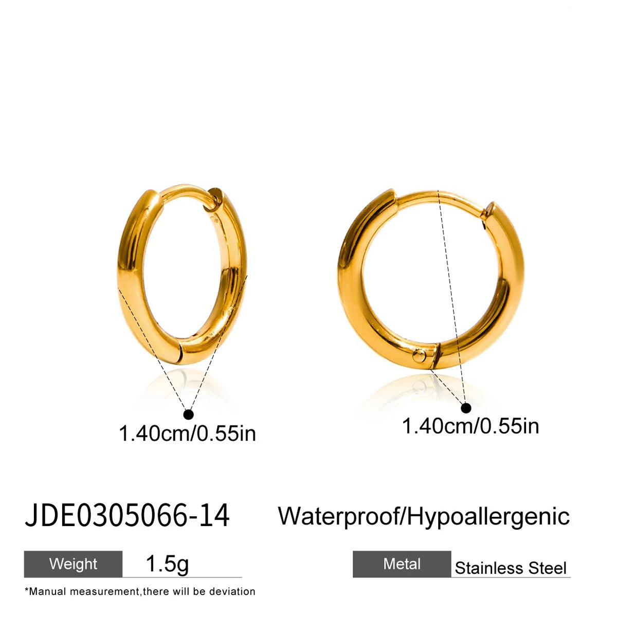 J&D Classic Minimalist 18K Gold Stainless Steel Fashion 12mm 14mm 18mm Large Hoop Earrings