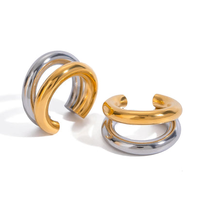 18K PVD Gold Plated Stainless Steel Ear Clips Waterproof Double-layer Two Tone C-shaped Hoop Ear Cuff