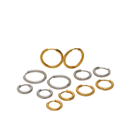 J&D Classic Minimalist 18K Gold Stainless Steel Fashion 12mm 14mm 18mm Large Hoop Earrings