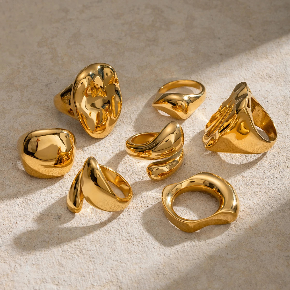 J&D Hot Selling Stainless Steel Glossy Open Rings Simple Irregular Textured Chunky Water Drop Ring Sets
