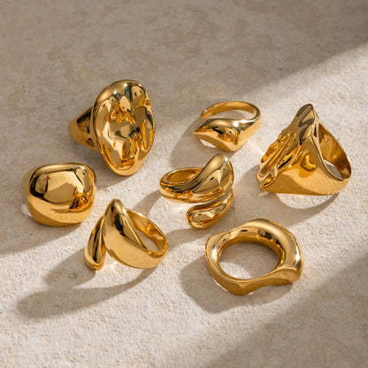 J&D Hot Selling Stainless Steel Glossy Open Rings Simple Irregular Textured Chunky Water Drop Ring Sets