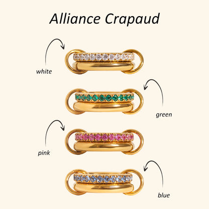 JD 18K PVD Gold Plate Stainless Steel Rings Sweet Romantic Spinel Double Layer Interlocking Ring