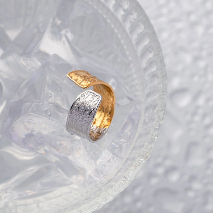 J&D Design Two-tones Ring 18K PVD Gold Plated Stainless Steel  Ring Two Tone Colorblock Cross Asymmetric Open Ring