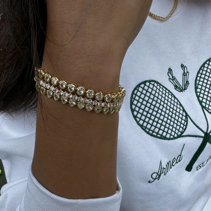 J&D Jewelry 18K PVD Gold Plating Stainless Steel Health Sport Heart Round Tennis Chain Bracelet