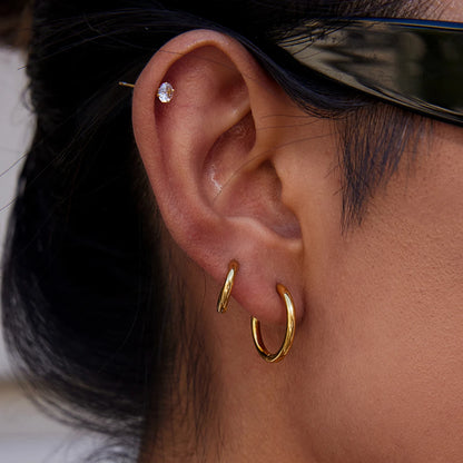 J&D Classic Minimalist 18K Gold Stainless Steel Fashion 12mm 14mm 18mm Large Hoop Earrings