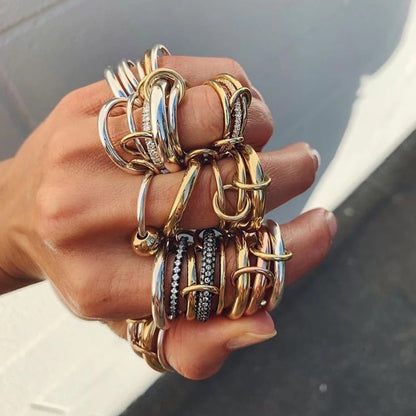 J&D Luxury 18K Gold Plated Stainless Steel  Rings Women Jewelry Irregular Wave Double Finger Rings Sets
